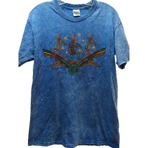 Kokopelli AZ T Shirt Men Women M blue acid wash 3-D Raised Print Aztec Southwest